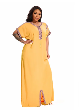 Traditional Short-Sleeved Cotton Caftan for Women, Plus Size, Suitable for Beach, Home, or as Abaya. Inspired by African Dresses, 2024 Edition