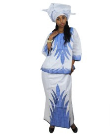 African Women's Robes, 3/4 Sleeve Top with Wrapped Scarf,