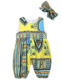 African Dashiki Print Rompers - Stylish Summer Fashion for Baby Girls!